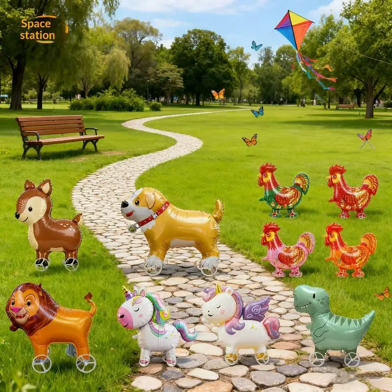 Hot 4D Cartoon Foil Balloons Elephant Stand Walking Balloon With Wheel For Kids Birthday Party Decoration Baby Shower view 2