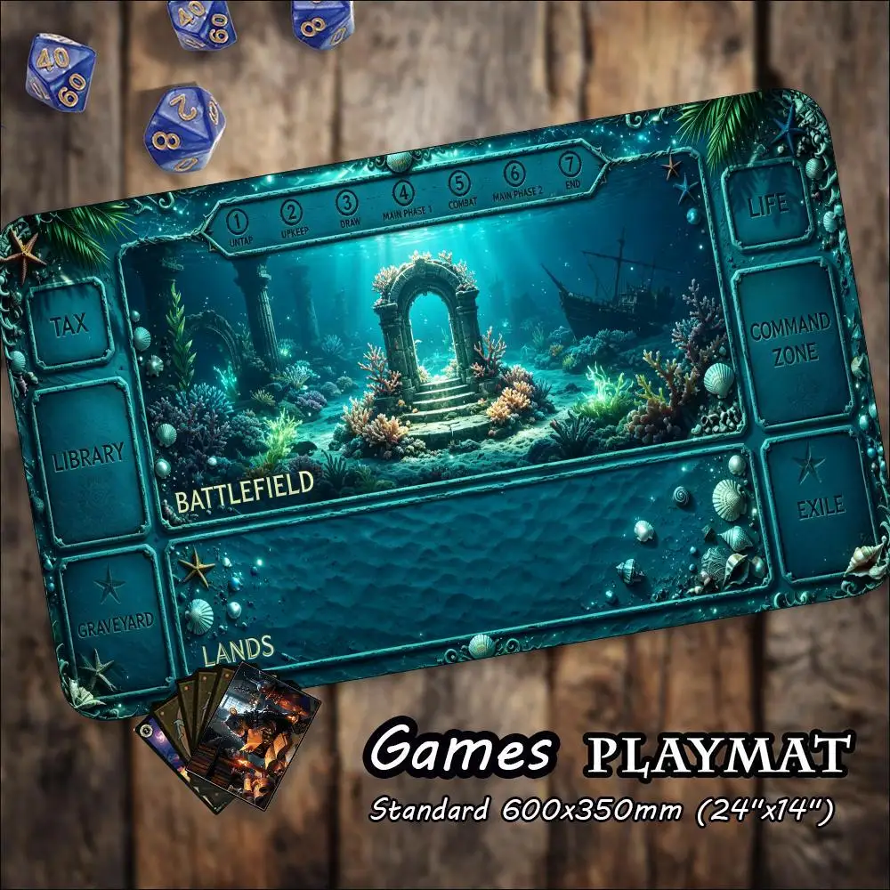 Celestial Floating Sky Island Large Game Mat Non‑Slip Rubber Playmat Ornate Ocean Frame for Trading Card Tabletop Hobby Sessions