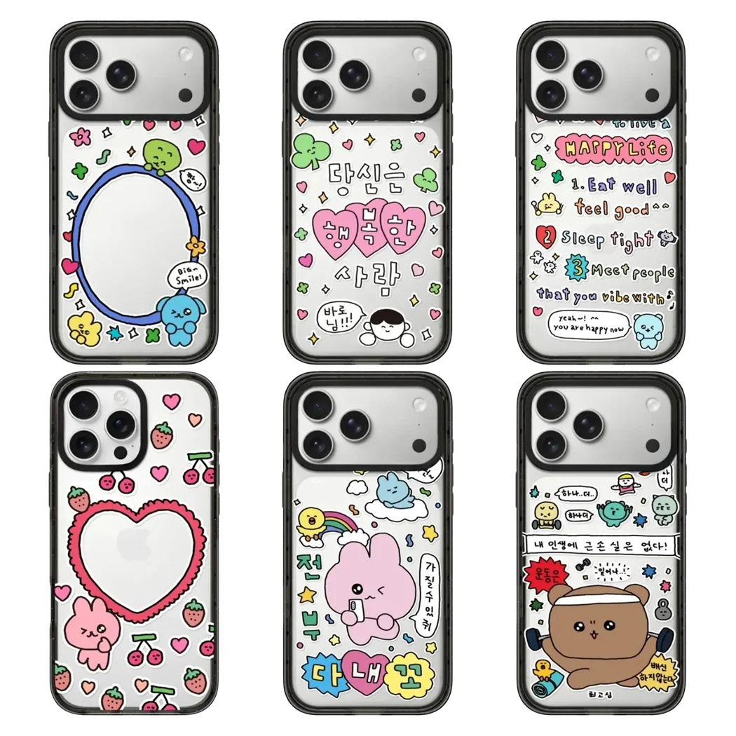 

Korean Graffiti Acrylic Black Border Phone Cover for IPhone 12 13 14 15 16 17 Pro Max Case for IPhone 17Air