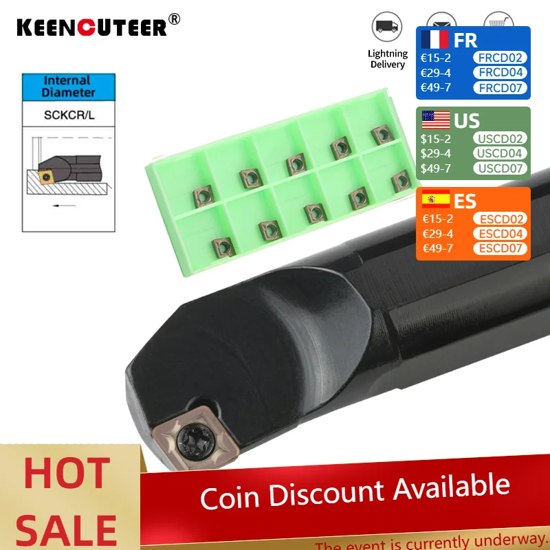 

1шт S07K-SCKCR S08K-SCKCR S10K-SCKCR S12M / S16Q-SCKCR Внутренний токарный держатель для токарного станка с ЧПУ Инструмент обработка металла инструменты CCMT твердосплавная пластина