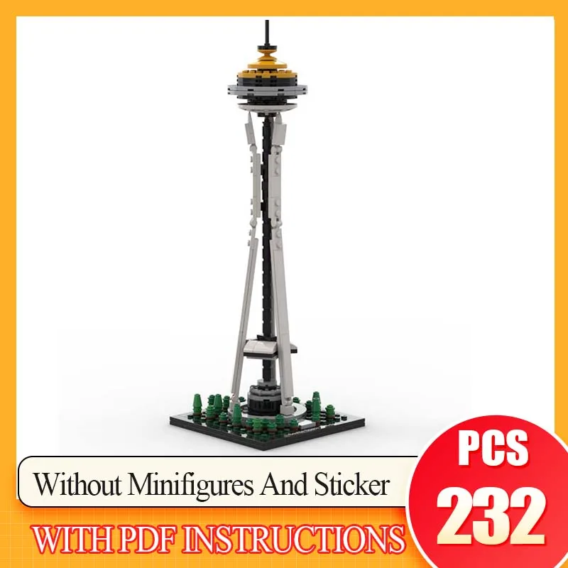 MOC برج إبرة الفضاء لسياتل اللبنات العمارة العالمية الشهيرة الطوب مدينة نموذج لعب هدايا للأطفال الكبار