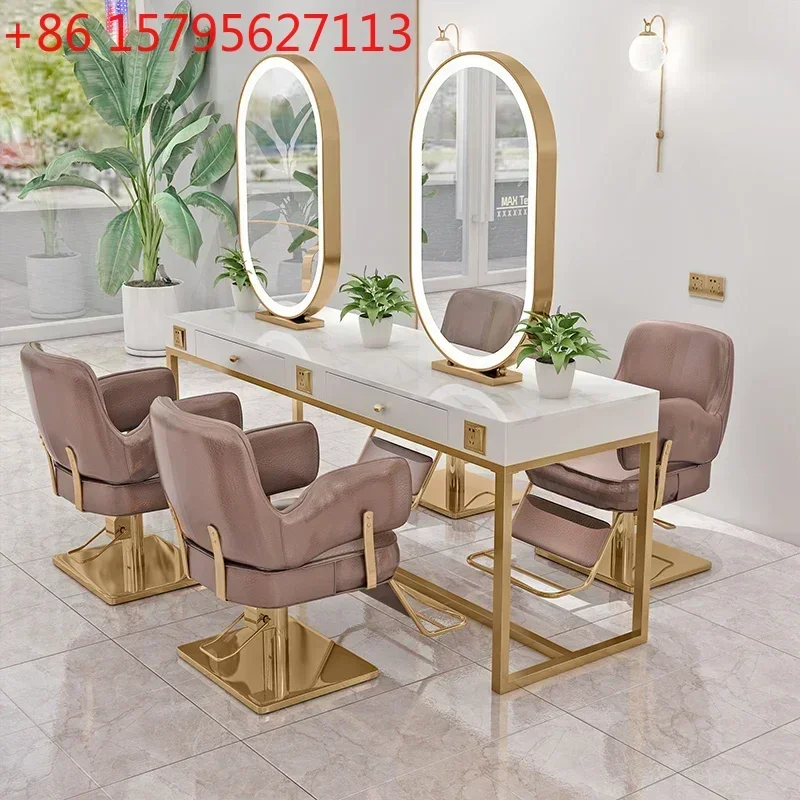 Beauty Salon for Hair Salon Marble Hot Dyeing Table All-in-One Cabinet Makeup Mirror Table