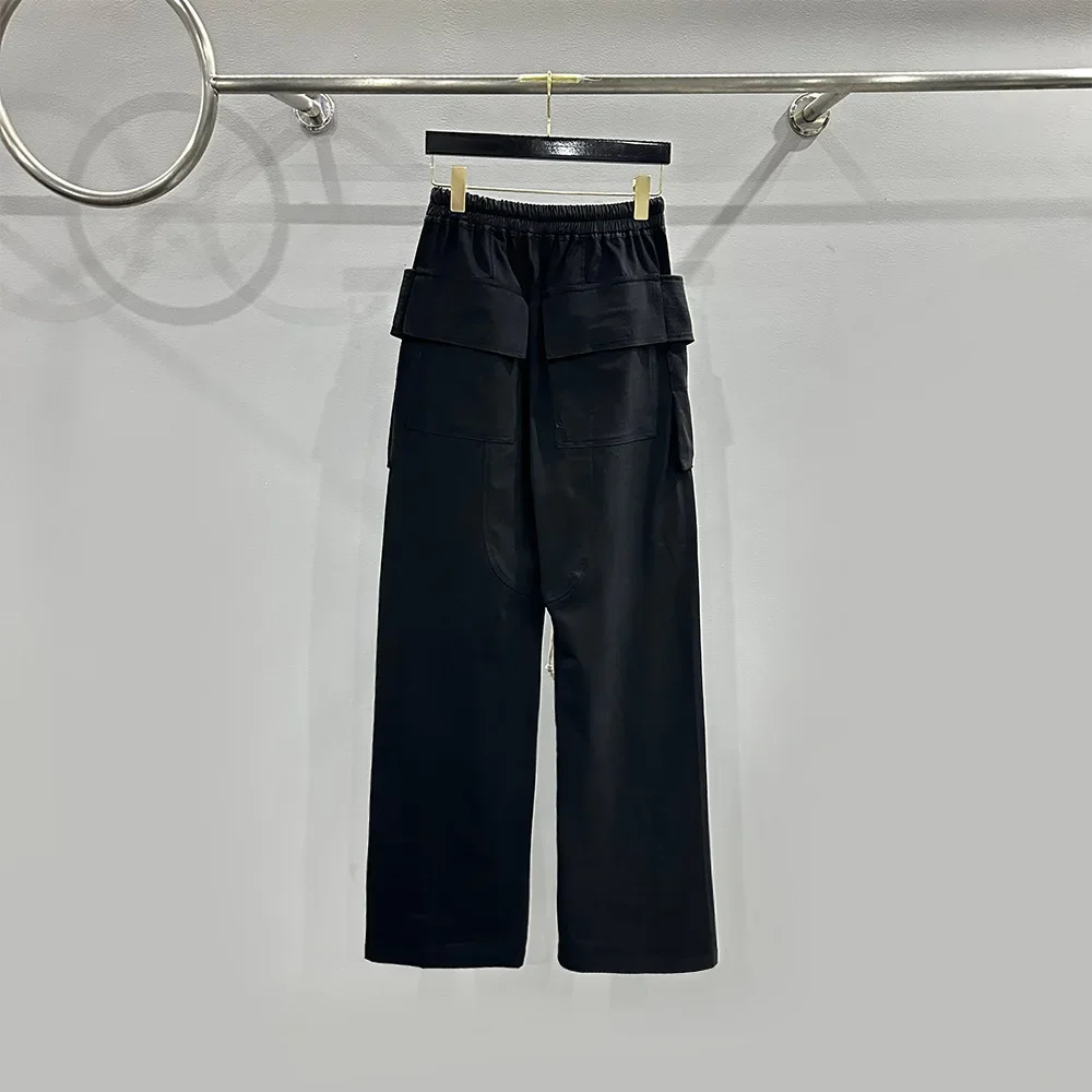 Rick-Pantalon cargo noir uni à double anneau pour homme, streetwear décontracté, pantalon de théâtre, haute qualité, 24FW, Y2k