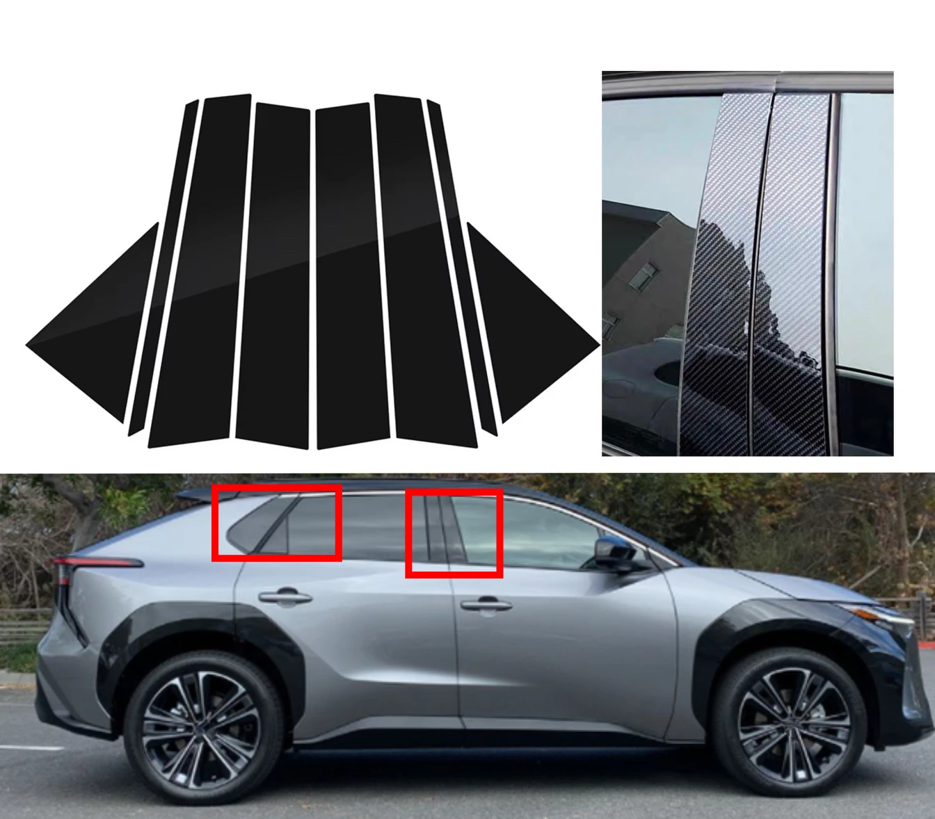 

8pcs Silver Carbon Glossy Black Pillar Posts Fit For Toyota BZ4X 2022-2023 Door Trim Molding Window Decorativer Cover Stickers