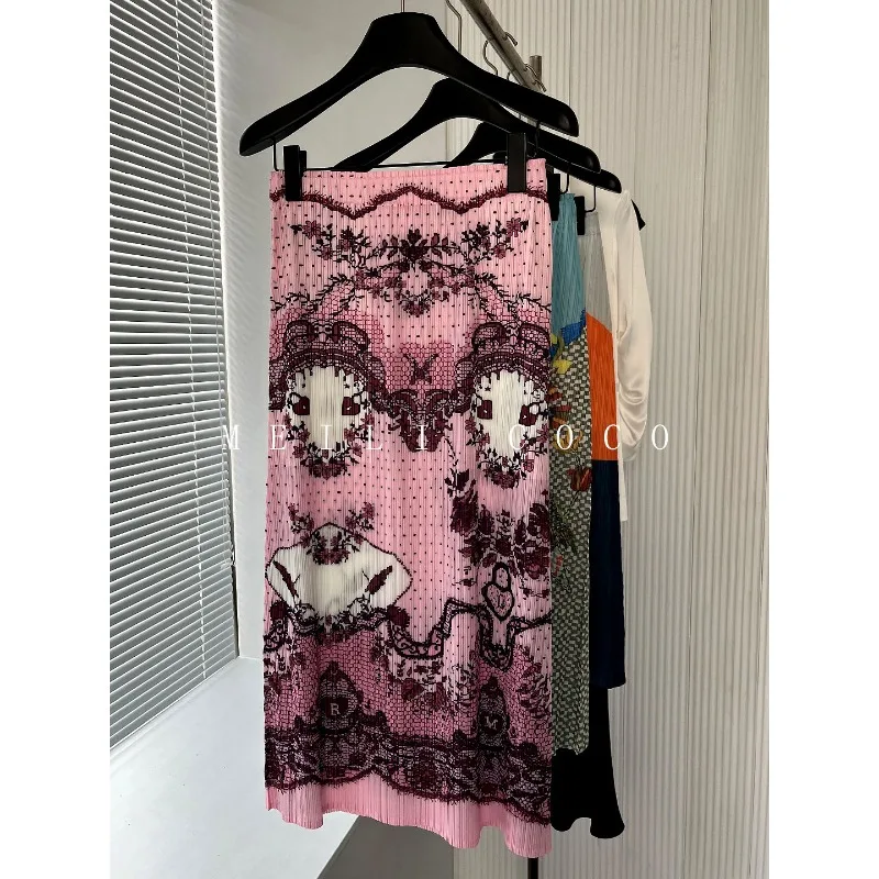 

Плиссированная юбка Miyake класса люкс для женщин, лето 2026, новая коллекция, с принтом, в стиле ретро, с завышенной талией, стройнящая, А-силуэт, средней длины, с плиссировкой