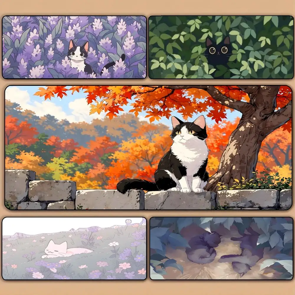 

Lavender Cute Cat Large Computer Office Gaming Desk Mat XXL Rubber Non-Slip Gaming Keyboard Mouse Pad Long Desk Pad Mouse Pad