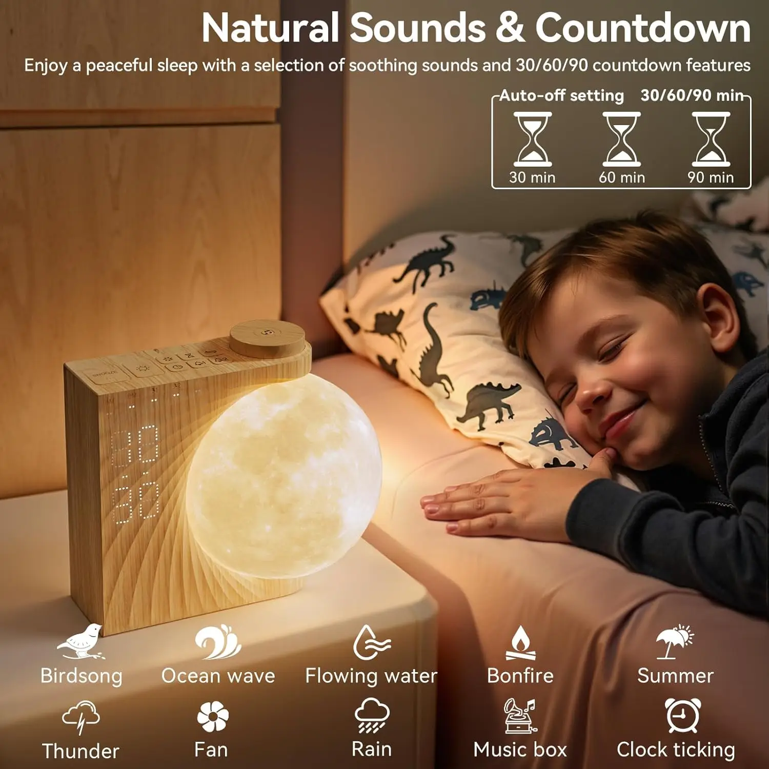 Smart Sunrise Alarm Clock with Moon Light, 10 Color Effects & Nature Sounds for Heavy Sleepers