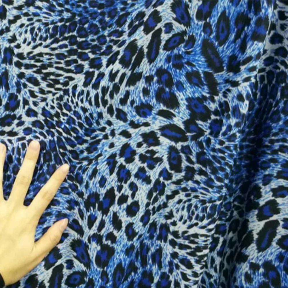 

Large Stretch milk silk Printed Spandex Lycra Outdoor Polyester Plain Fabric For Arms Dress Long Skirt Treasure blue AC075