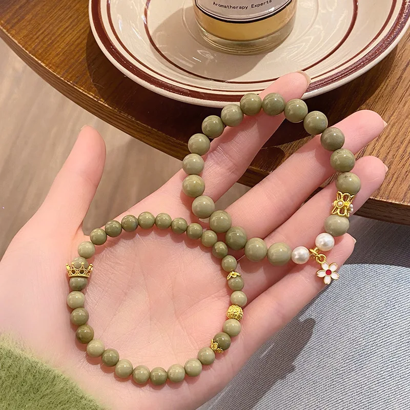 Chinese Artistic Retro Mori Style Green Alashan Temple Cultural and Creative Peach Blossom Bracelet Ladies Girlfr