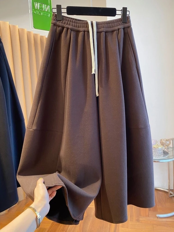 

Мужские брюки-клеш с высокой талией, широкие, свободные, однотонные, на осень-зиму, повседневные, универсальные, укороченные (7/8)