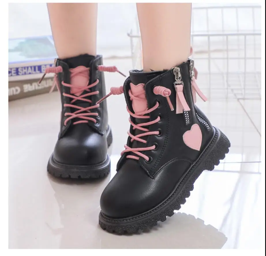 Fashion Girls Ankle Boots New Autumn Winter Fashion Black Beautiful Princess Non-slip Performance Boots for Add wool Casual Boot