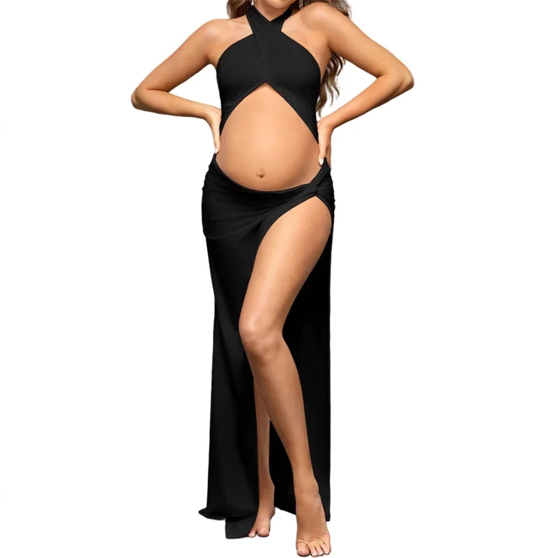 Pregnancy Photoshoot Dress Slim Fit Sexy Cross Collar Exposed Belly Dress  Maternity Photo Shoot Black White Photography Dress - AliExpress 1501