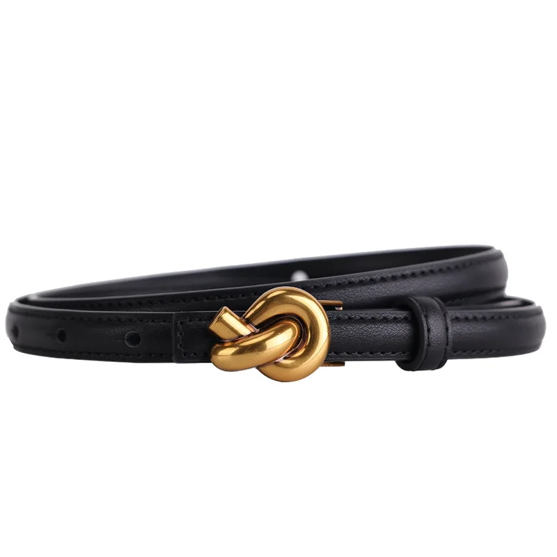 

2024 New Women Genuine Leather Belts with Knotted Design Buckle Waist Belt for Jeans Pants