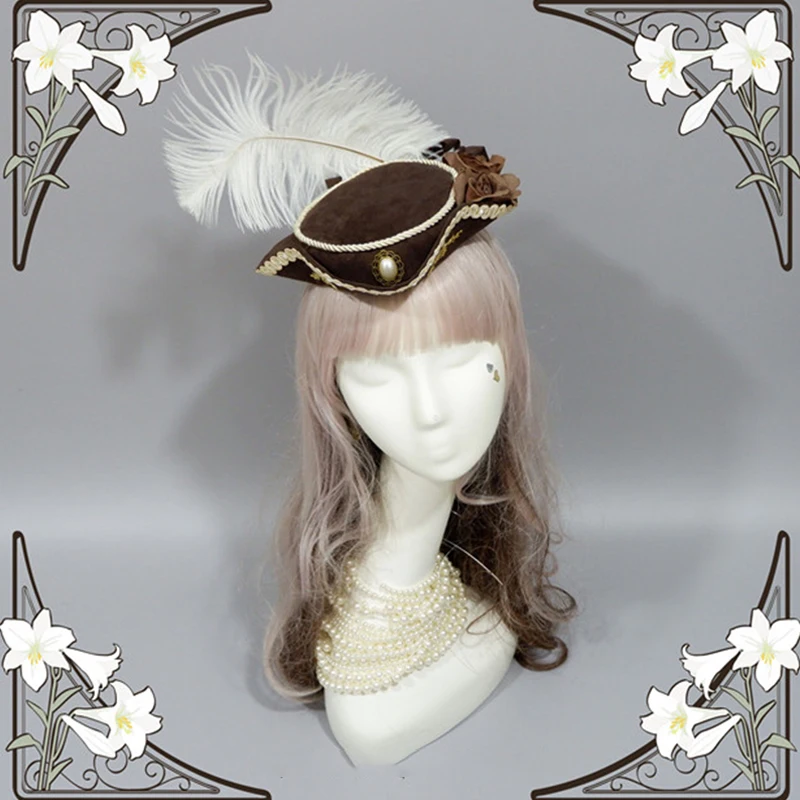 Feather Flower Pearl Lolita Party Gothic Hat Vintage Palace Victorian Pirate Cosplay Props Women Headwear Circus Magician Hat