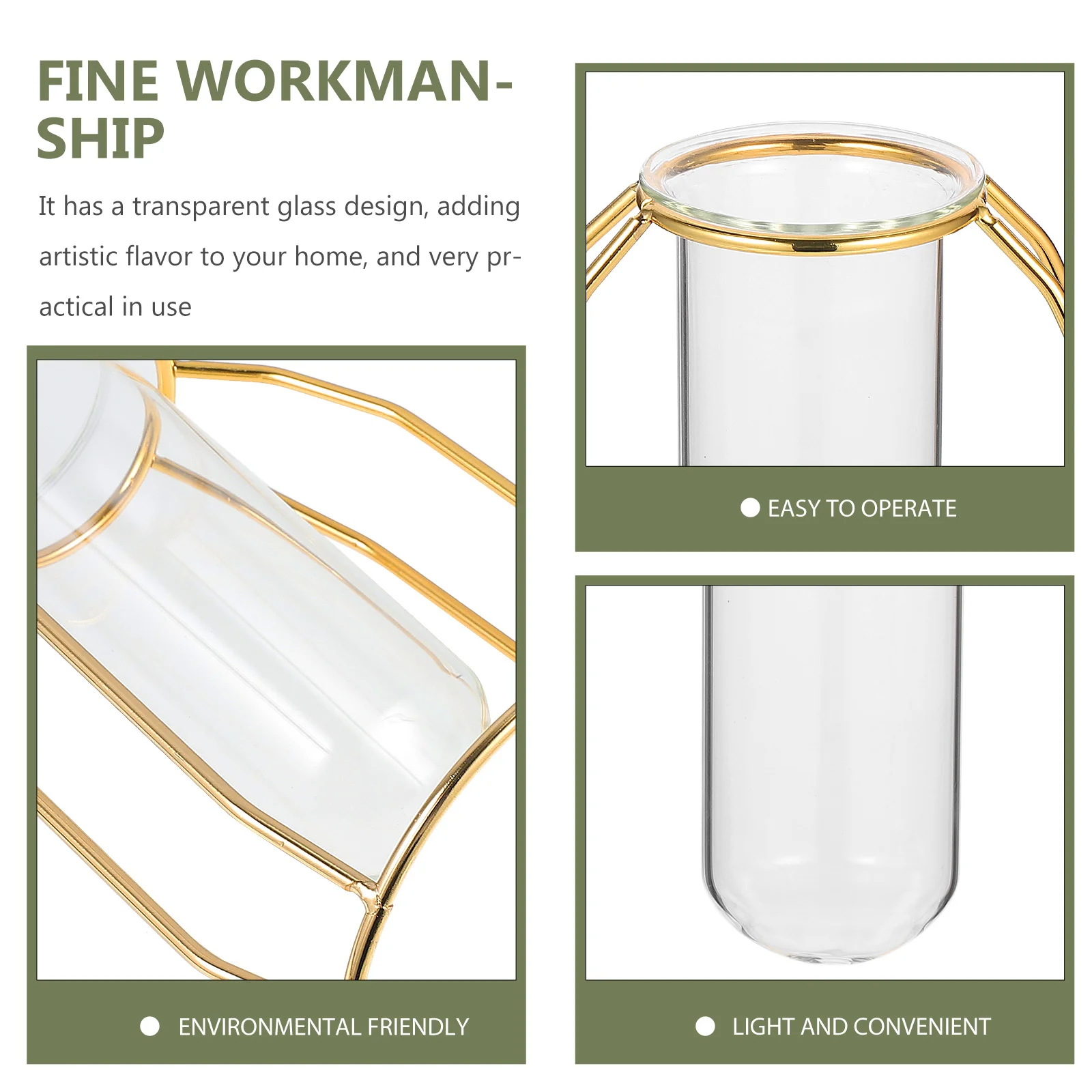 

1Pcs Iron Rack Flower Vase Hydroponic Glass Tube Plant Container Artistic Creative Design Decorative for Desk Home Office