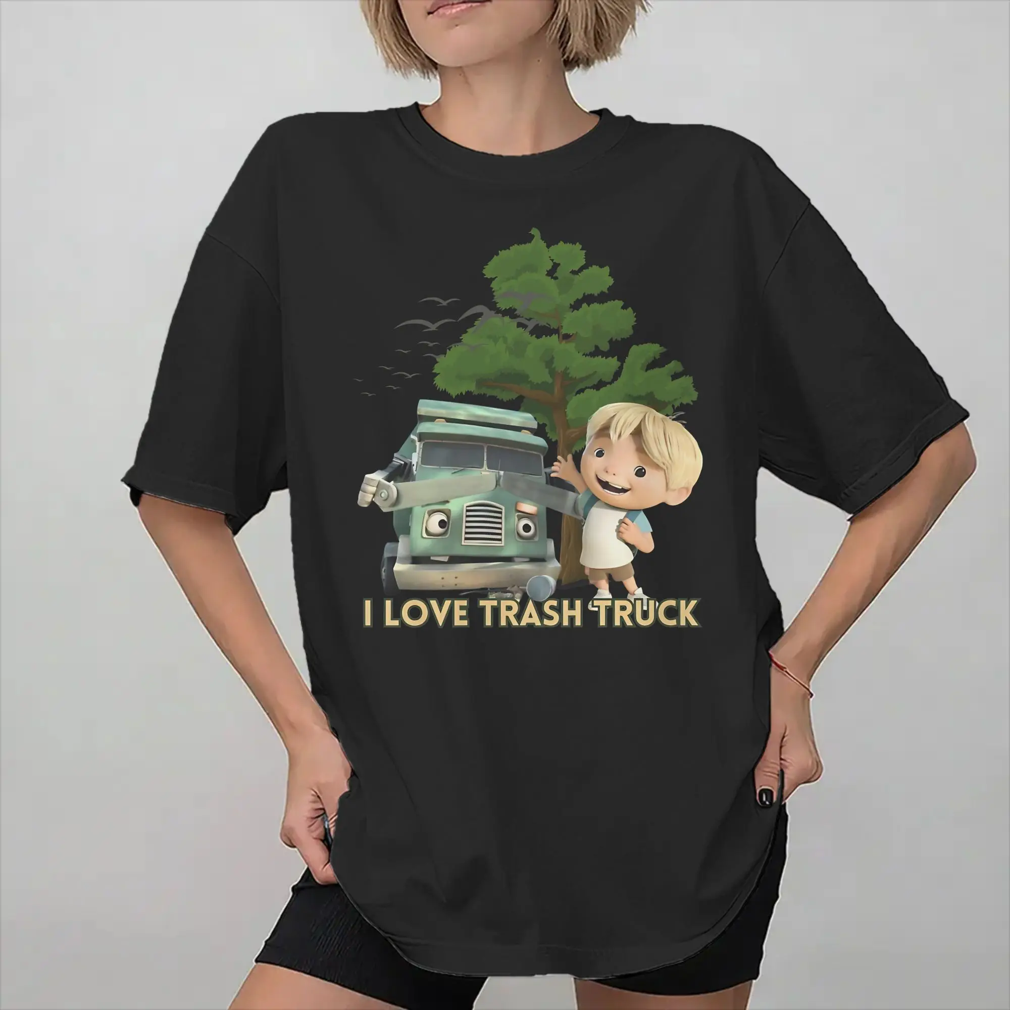 Graphic Printed Trash Truck anime T Shirt For Unisex  Cotton T-shirts Short Sleeve Tops