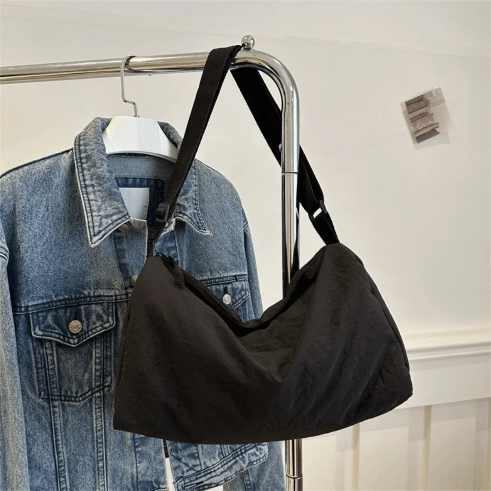 حقيبة كتف متعددة الاستخدامات على الطراز الياباني، سعة كبيرة، لون سادة، حقيبة كروس بسيطة، حقيبة هاراجوكو خفيفة الوزن من القماش