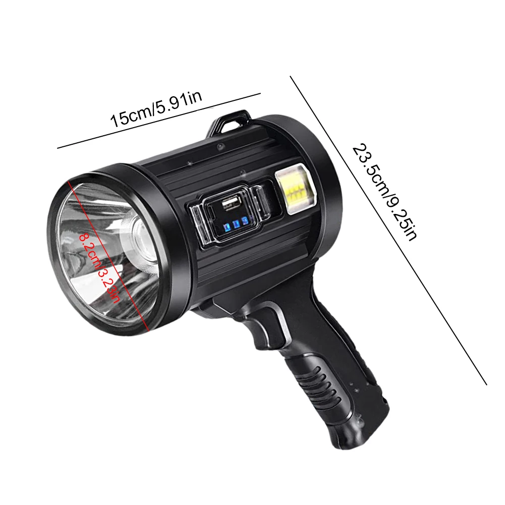 Handheld Hunting Flashlight with Solar Panel LED Flashlight Waterproof Fishing Lantern Torch Emergency Charging Outdoor Lamp