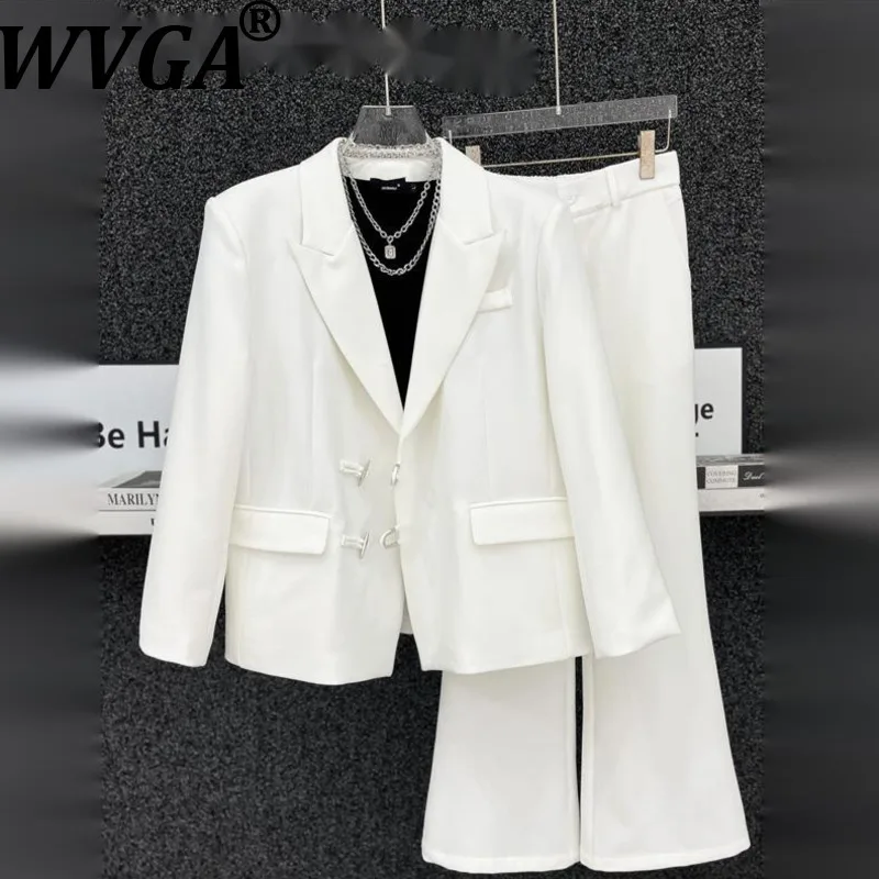 

WVGA Spring Autumn New Man High-end Shoulder-padded Metal Buttons Blazer Niche Casual Straight Suit Pants Two-piece Sets W22323