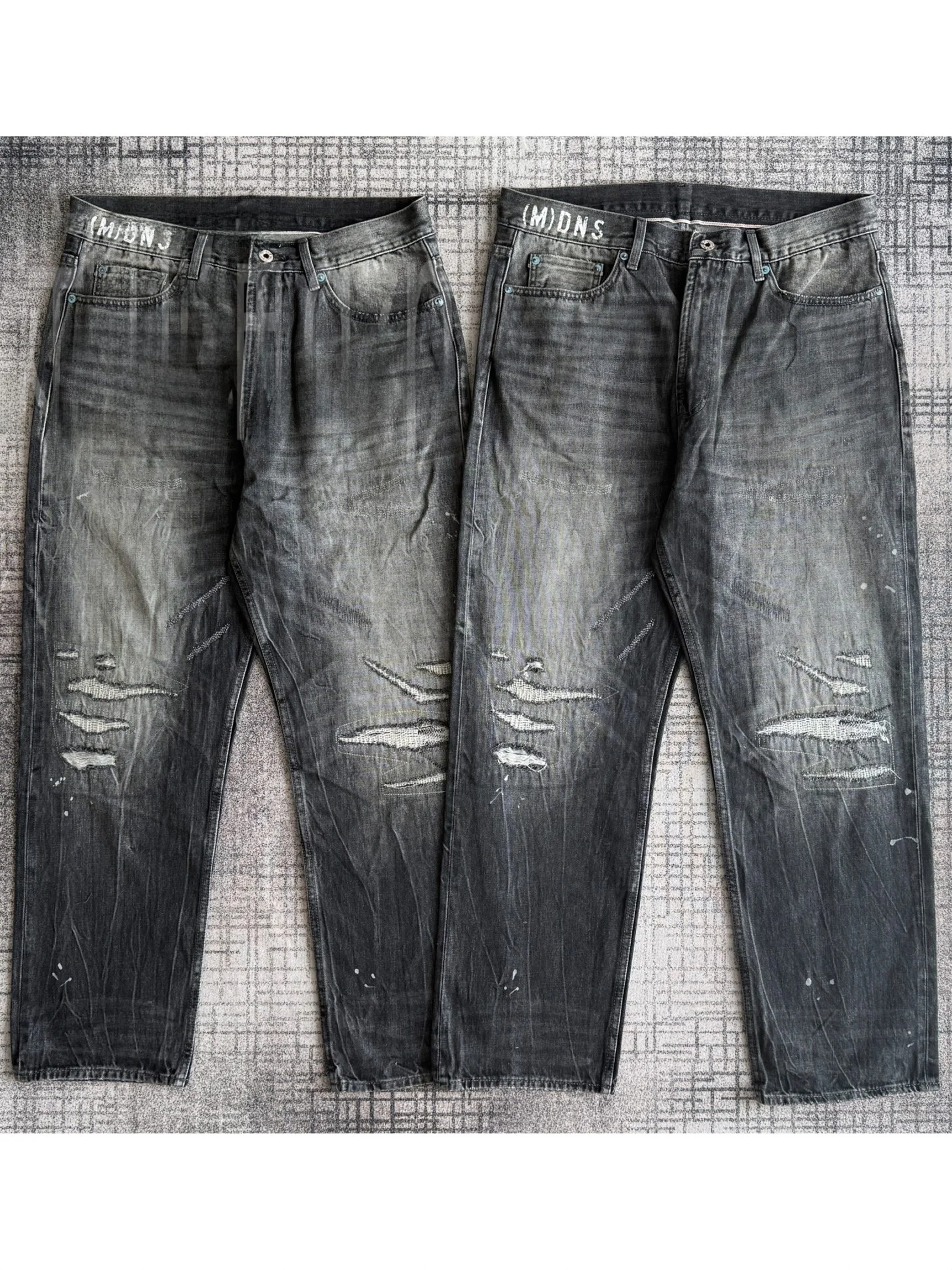 

Джинсы MADN Wu Wen Le 24FW, лимитированная серия, рваные, повседневные, с эффектом брызг краски, свободного кроя, удобные, классические, синие