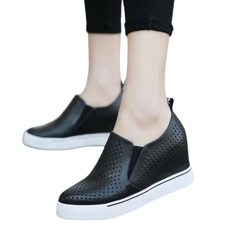 Casual Shoes Women Fashion Platform Shoes Women White Mesh Breathable Sneakers Women Black Heightening Shoes Student