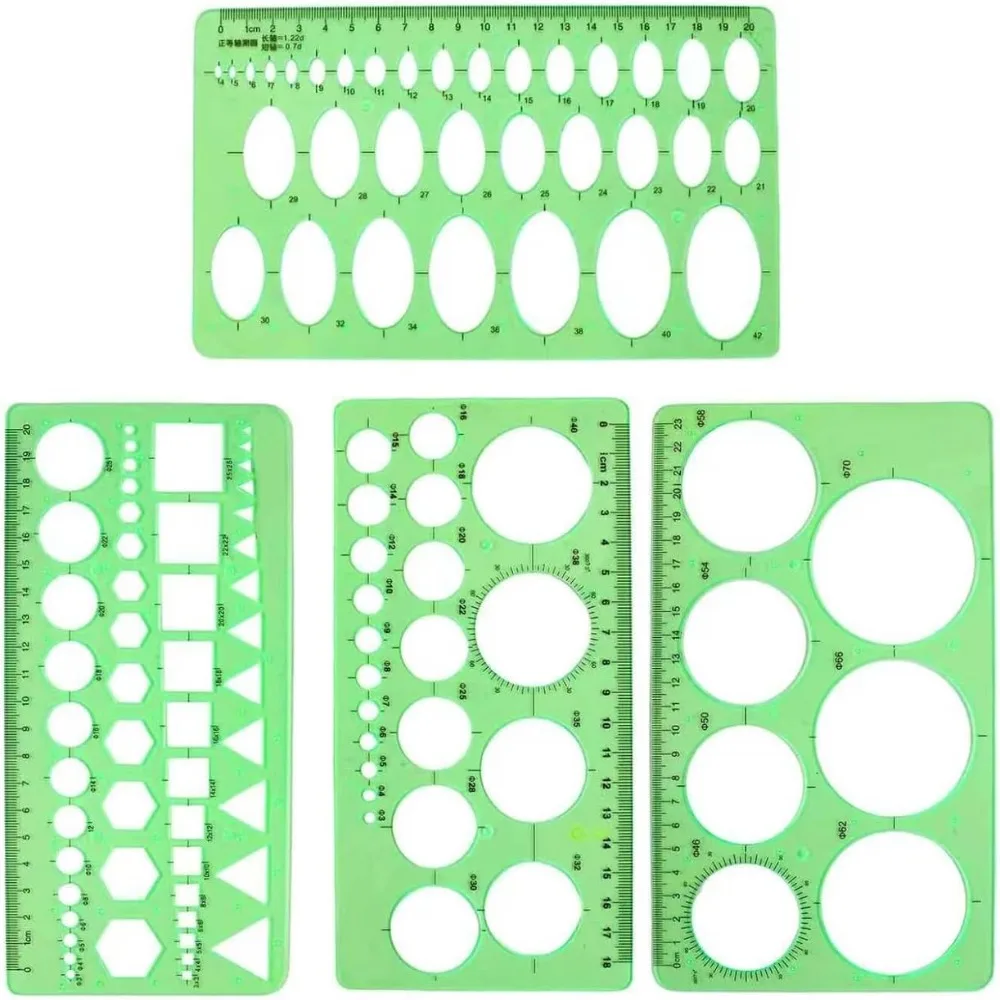 4Pcs Clear Circle Template Green Plastic Geometric Drawing Technical Drawing Ruler Reusable High Transparency Drafting Tool