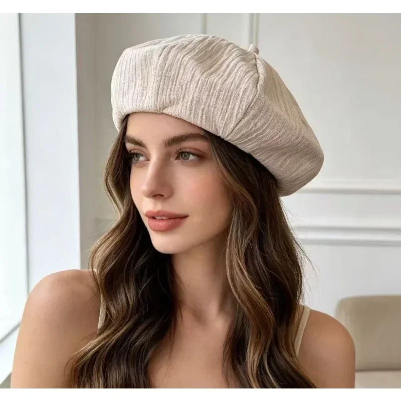 Spring and Autumn Korean Retro Solid Color Beret Women Travel Check-in Photo Commuter Warm Fashion All-match Painter Newsboy Cap