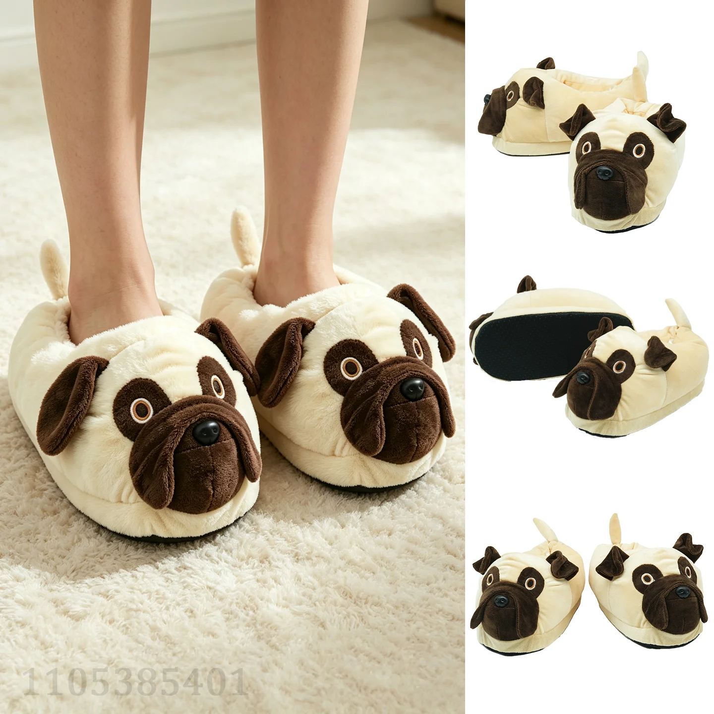 New Pug Plush Slippers Cartoon Dog House Shoes Women Men House Soft Slippers Cute Animals Stuffed Slipper Christmas Gifts
