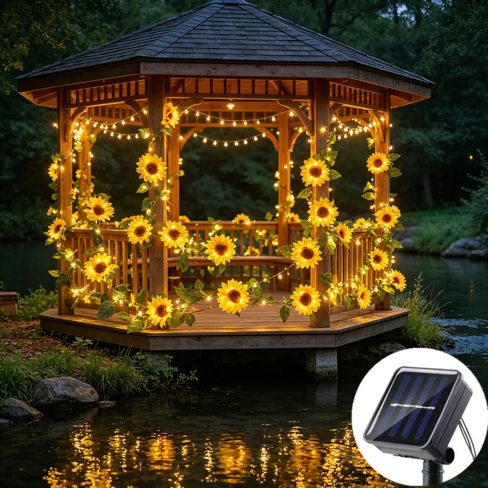 Outdoor Wedding Decor Flower Green Leaf String Lights for Christmas Tree Solar Powered Artificial Vine Fairy Light Garland Light