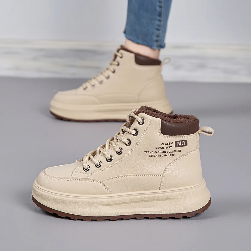 

Thickened Fleece Winter Snow Boots Women's High Top Casual Versatile Thick Bottom Warm Anti-slip Cotton Shoes Cross Buckle