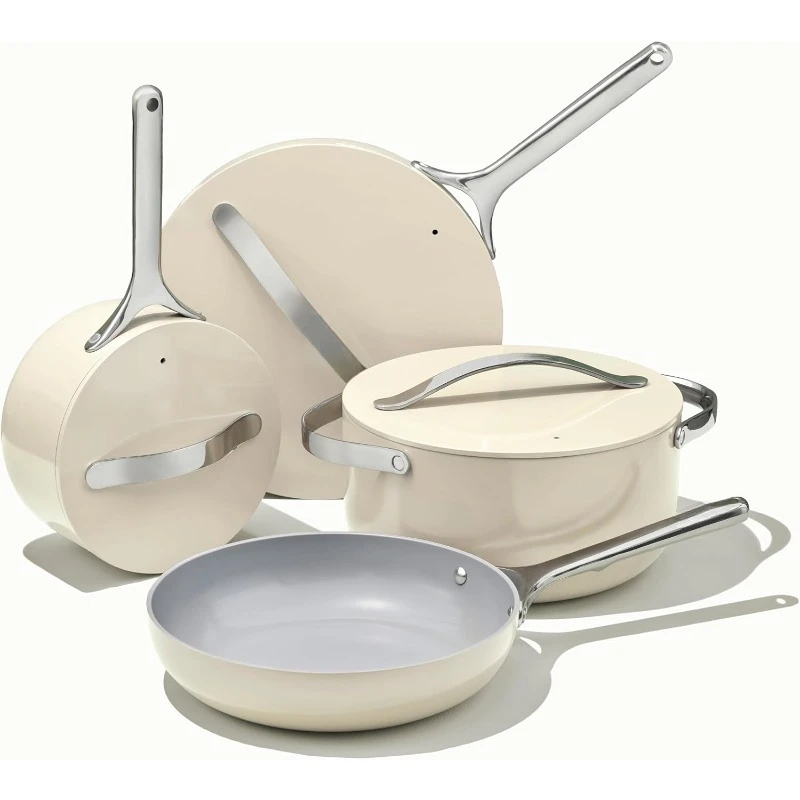 Nonstick Ceramic Cookware Set (12 Piece) Pots, Pans, 3 Lids and Kitchen Storage - Non Toxic - Oven Safe & Compatible