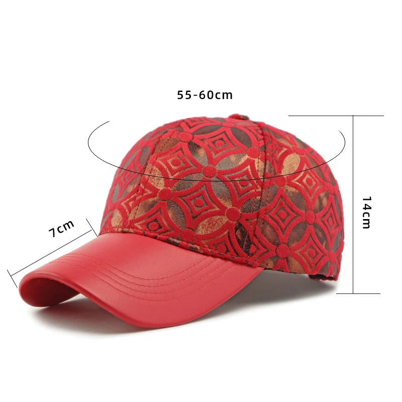 Women’s Baseball Cap Faux Leather Polyester Stylish Embellished Design Adjustable 55-60cm Head Size All-Season Duckbill Hat