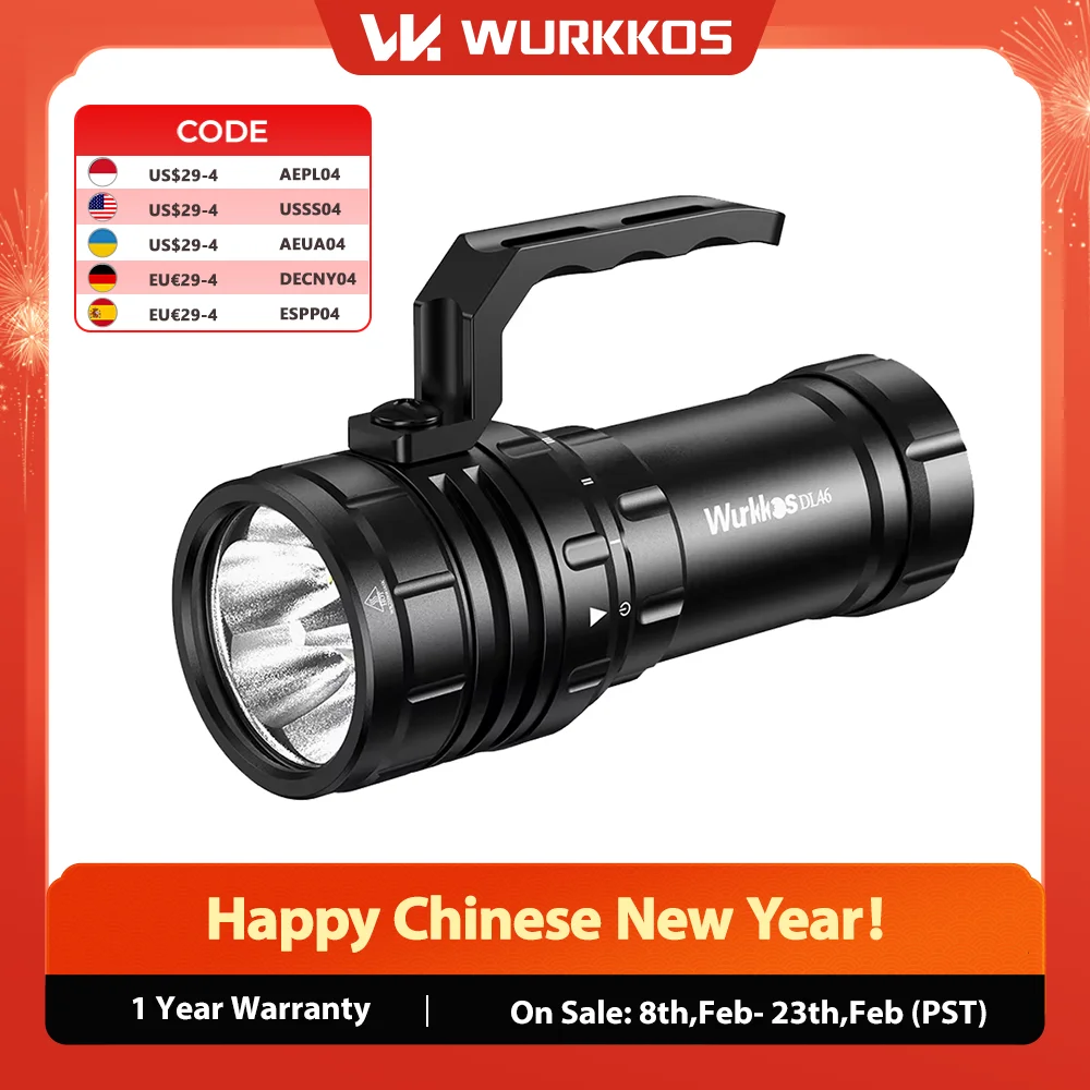 

Wurkkos DL46 20000LM Super Bright Diving Flashlight 608M Range Rechargeable Underwater Lantern 30000mAh 46950 Battery Power Bank