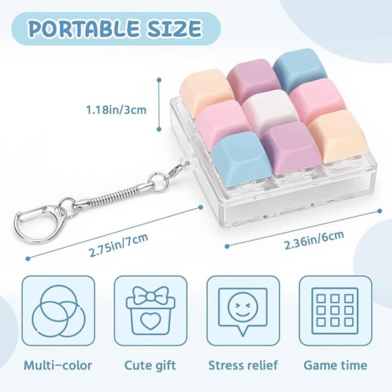 4/9Button Fingertip Keyboard Keychain Fidget Toy, Clicker Mechanical Keyboard Fidget Keychain, Anxiety & Stress Reliever Toy