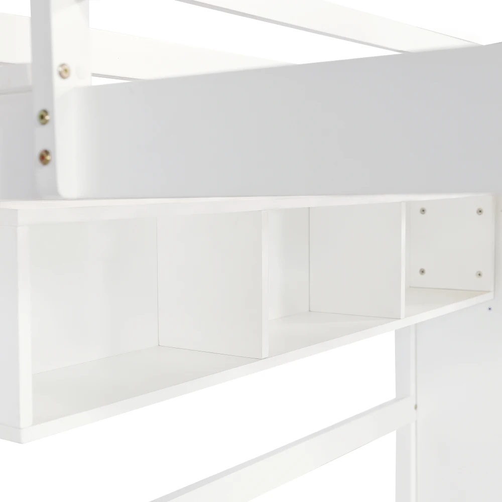 PINGGO Etagenbett für Kinder mit Fallschirmschutzgeländer, Schreibtisch, Kleiderschrank, Stauraum, 4-Stufen-Leiter, Kiefer, MDF, Sperrholz, Weiß, 90x200cm, ohne Matratze – Detail 21