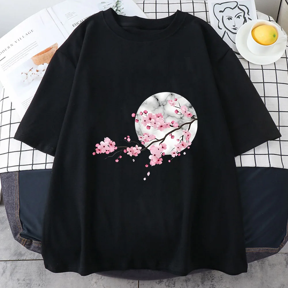 Japanese Sakura Tshirts Summer Original Print  Anime Cartoon Secondary Short-sleeved Men and Women Trendy Couples Clothing Cute