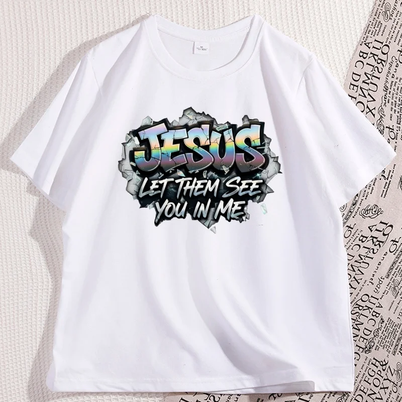 Shattered Wall Christian T-shirt Men Women Casual Round Neck Printed Jesus T Shirt Cotton Short Sleeve Tshirts Unisex Clothing