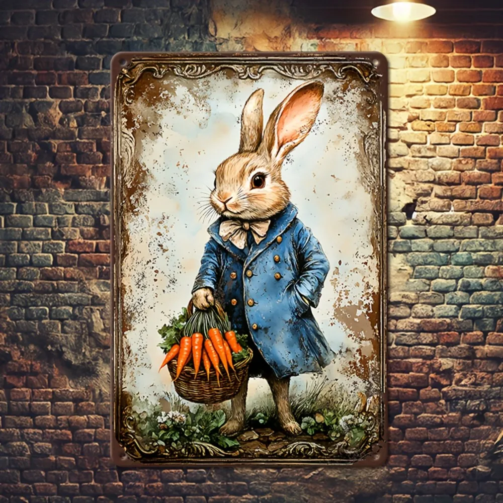 Vintage Bauernhaus Wanddekoration Osterhase Metallblechschild 8x12 Zoll Rustikale Heimkunst