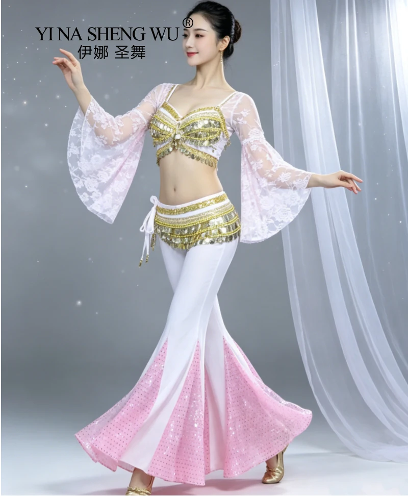 Women Belly Dance Pants Sequin Fishtail Flares Trouser (Without Belt) Practice Dance Costume Indian Tribal Belly Dance Pants
