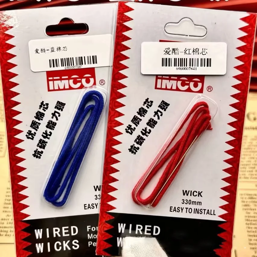 IMCO Brand Lighter Cotton Wick with Long Needle 33cm *Φ 2.3mm Wholesale Pack  Red and Blue Colors Easy to Replace