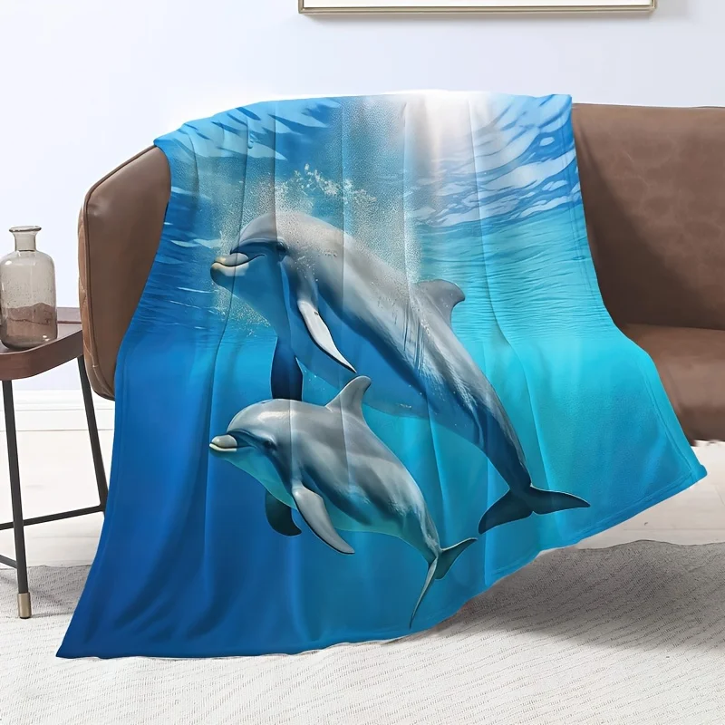 Beautiful Dolphin Ocean Print Fleece Throw Blanket Nursery Decor Sea Life Aquatic Marine Tropical Beach Bed Cozy Gift for Kids