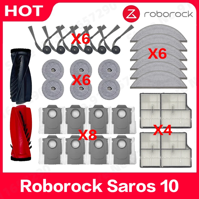 

Compatible for Roborock Saros 10 Accessories Main Side Brush Hepa Filter Dust Bag Mop