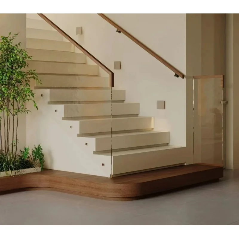 custom.Modern Luxury 50-100mm Thick Oak Wood Floating Stair Treads Solid Indoor Wooden Stairs Apartment Use