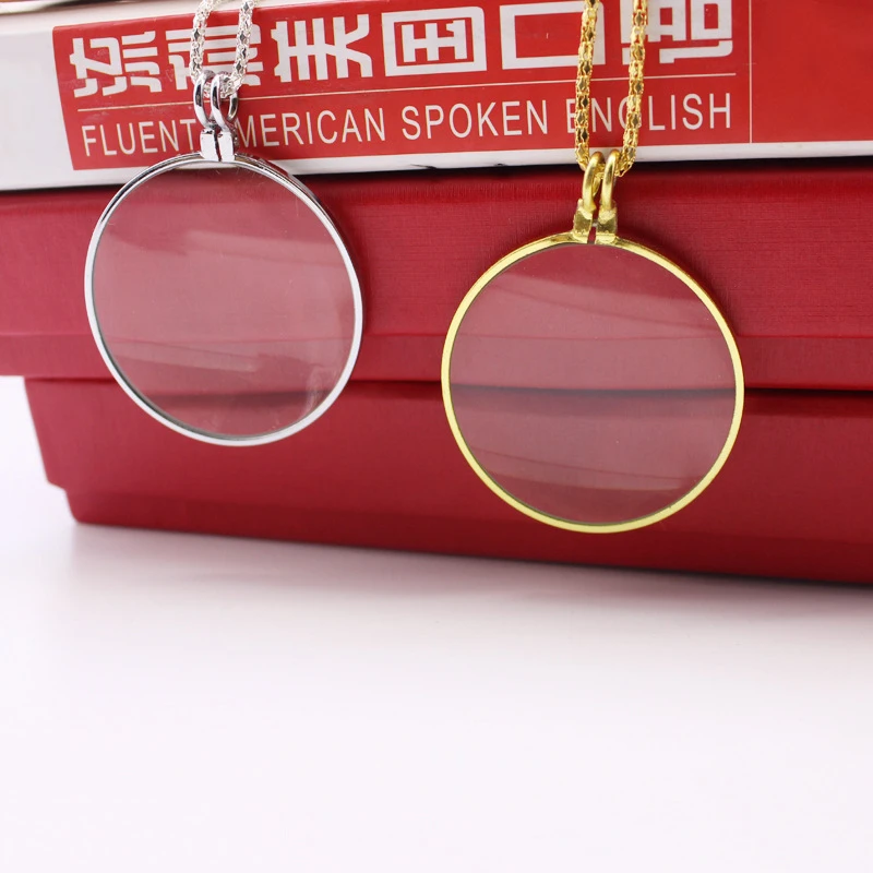 Decorative Monocle Necklace With 5x Magnifier Magnifying Glass Pendant Gold Silver Plated Chain Necklace For Women Jewelry Gift