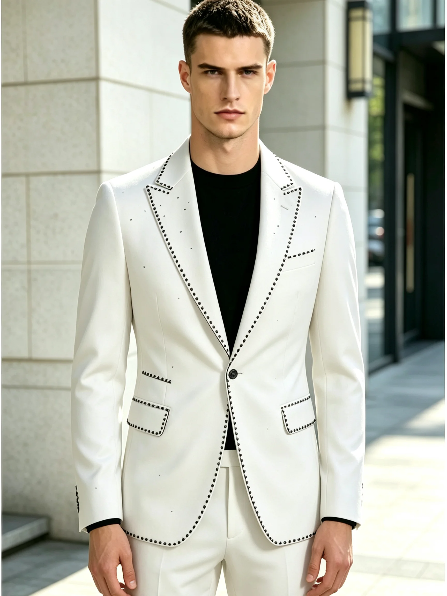 Luxurious Groom Wedding Suit Peaked Lapel One Button Beaded Slim Fit Evening Party Wear 2 Piece Customized Formal Prom Set
