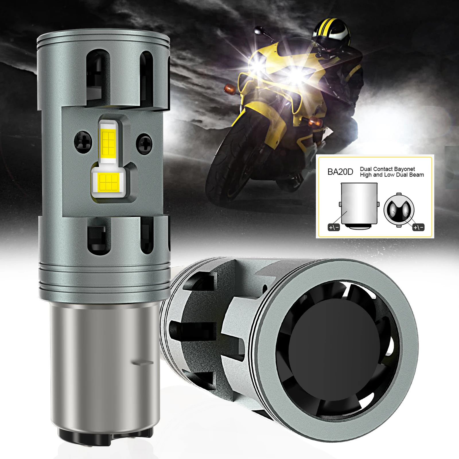 IVOTOW BA20D motorcycle headlight, 2 pieces, 12V, 6000K, white light, front lamp size for ATV, UTV and snowmobile, 6000K.