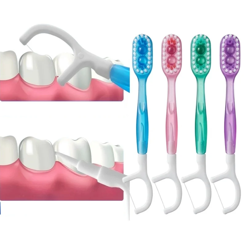 【5/12Pcs Portable Travel Toothbrush With Dental Floss Five-in-one Bursting Bead Disposable Cleaning Toothbrush】
