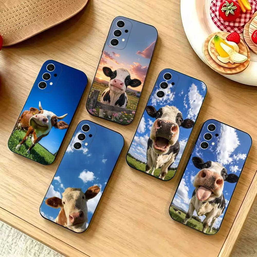 Fun Cow Fashion Black Silicone Protective Phone Cover, Suitable for Samsung S20-S26,Ultra,Plus,FE,Lite,5G
