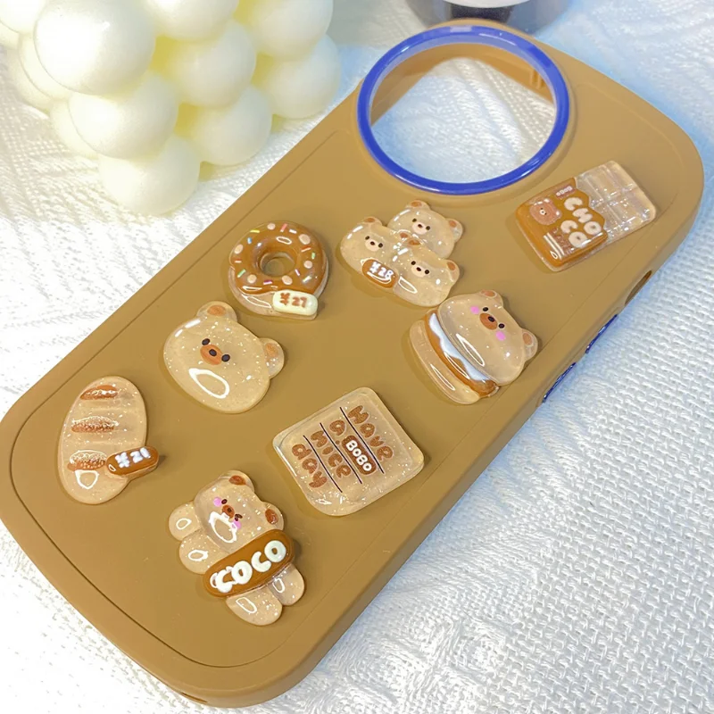 Transparent Glitter Cartoon Bear Bread Chocolate Flat Back Resin Cabochons Dollhouse Fake Food DIY Scrapbooking For Phone Decor