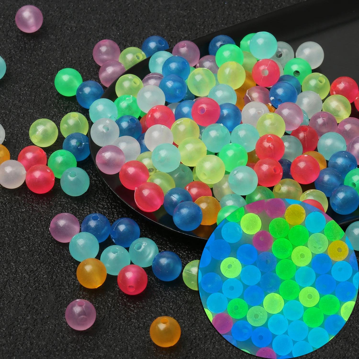 Wholesale 100pcs 8mm Colorful Acrylic Beads Changing Color Glow In Dark Loose Beads for Jewelry Making Diy Bracelet Accessories